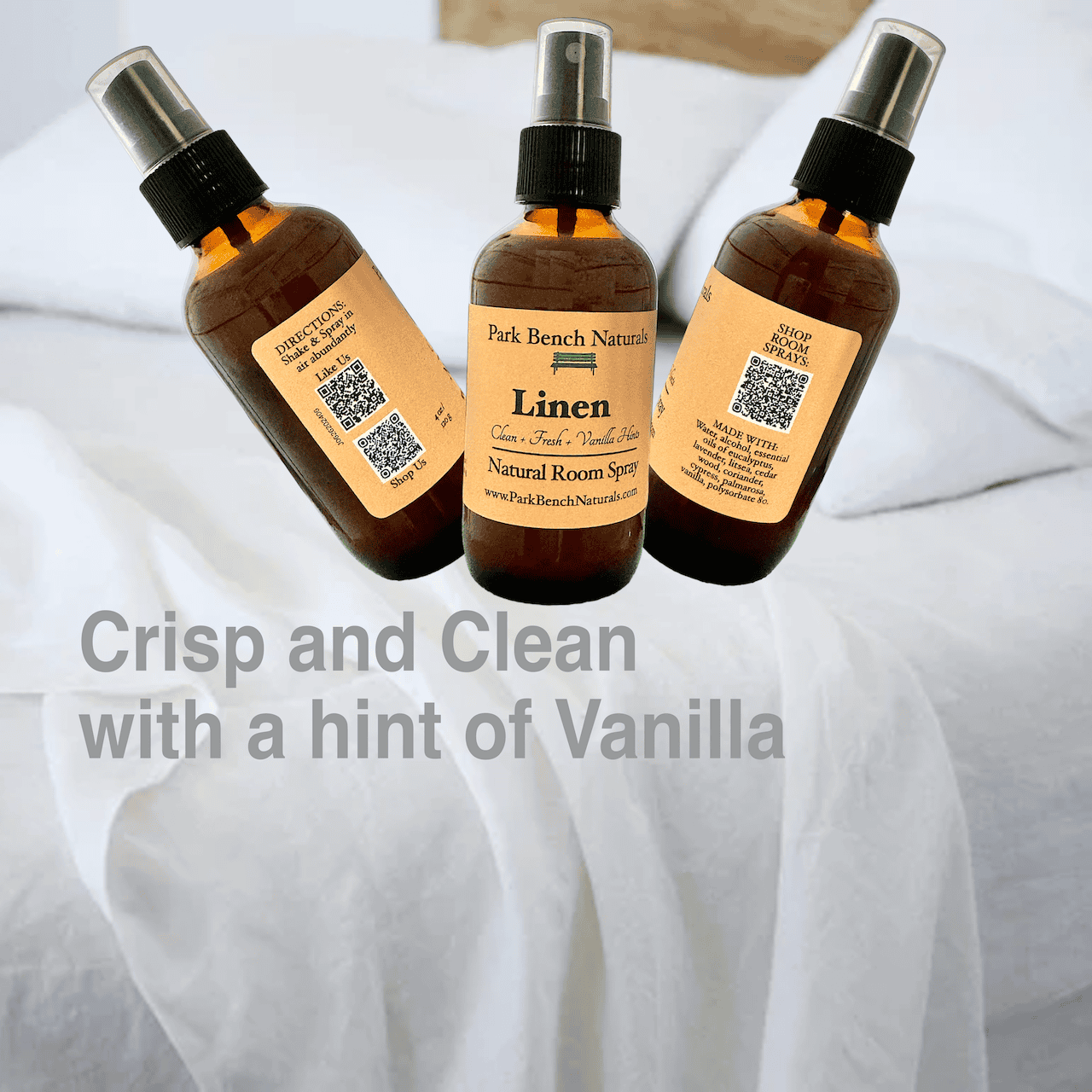 Linen on a Bed Lotion Stones Linen room spray on clean linens