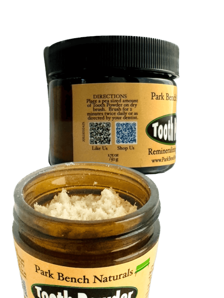Mint Hydroxyapatite tooth powder and open jar