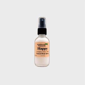 Happy all natural body spray smells like lemongrass and citrus and herbs