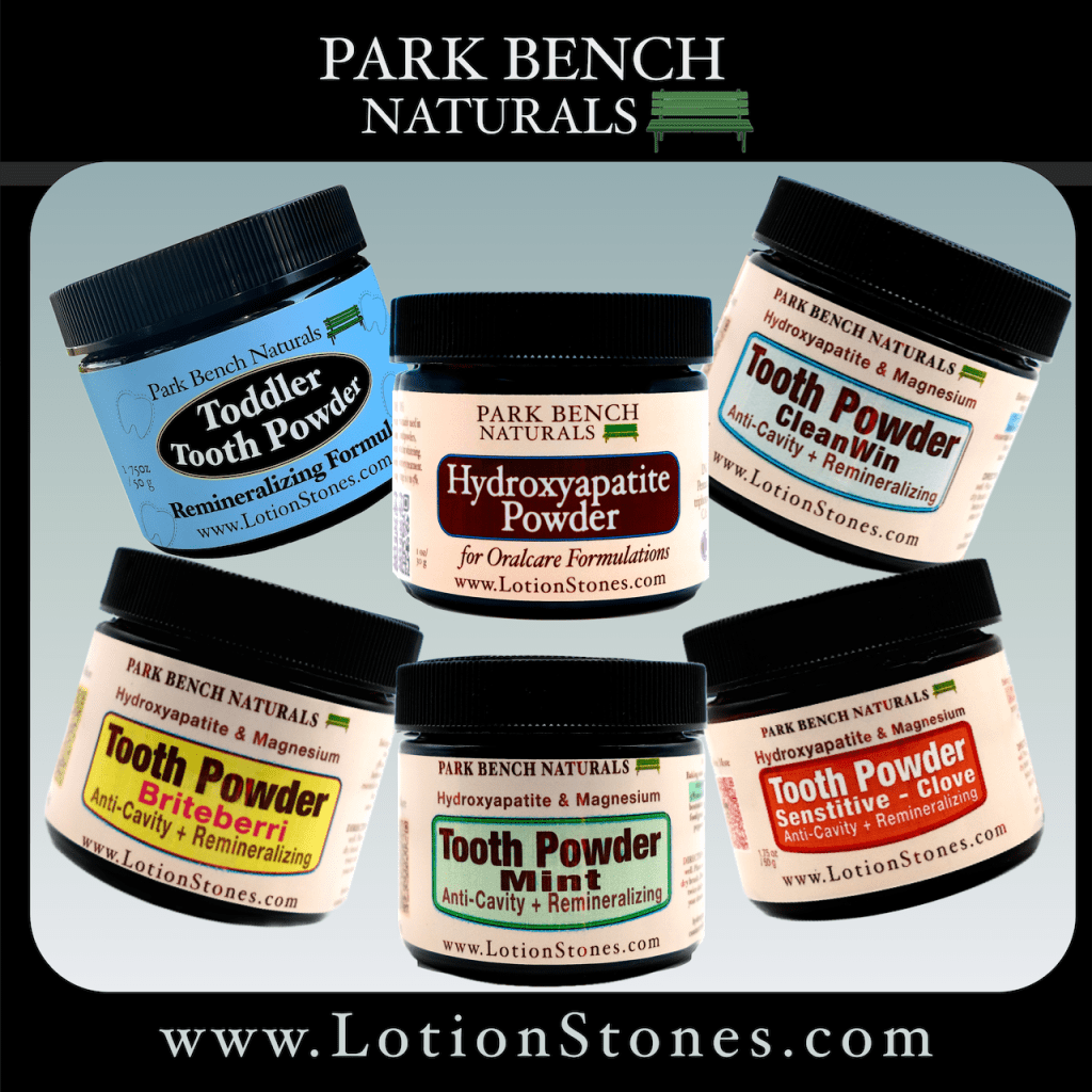 hydroxyapatite and magnesium hydroxide tooth powders in a variety of flavor profiles